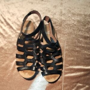 Dansko Black Cutout Leather Sandals